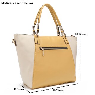 Foto 3 | Bolsa Satchel Nicole Lee Bicolor con Placa Mustard color Amarillo