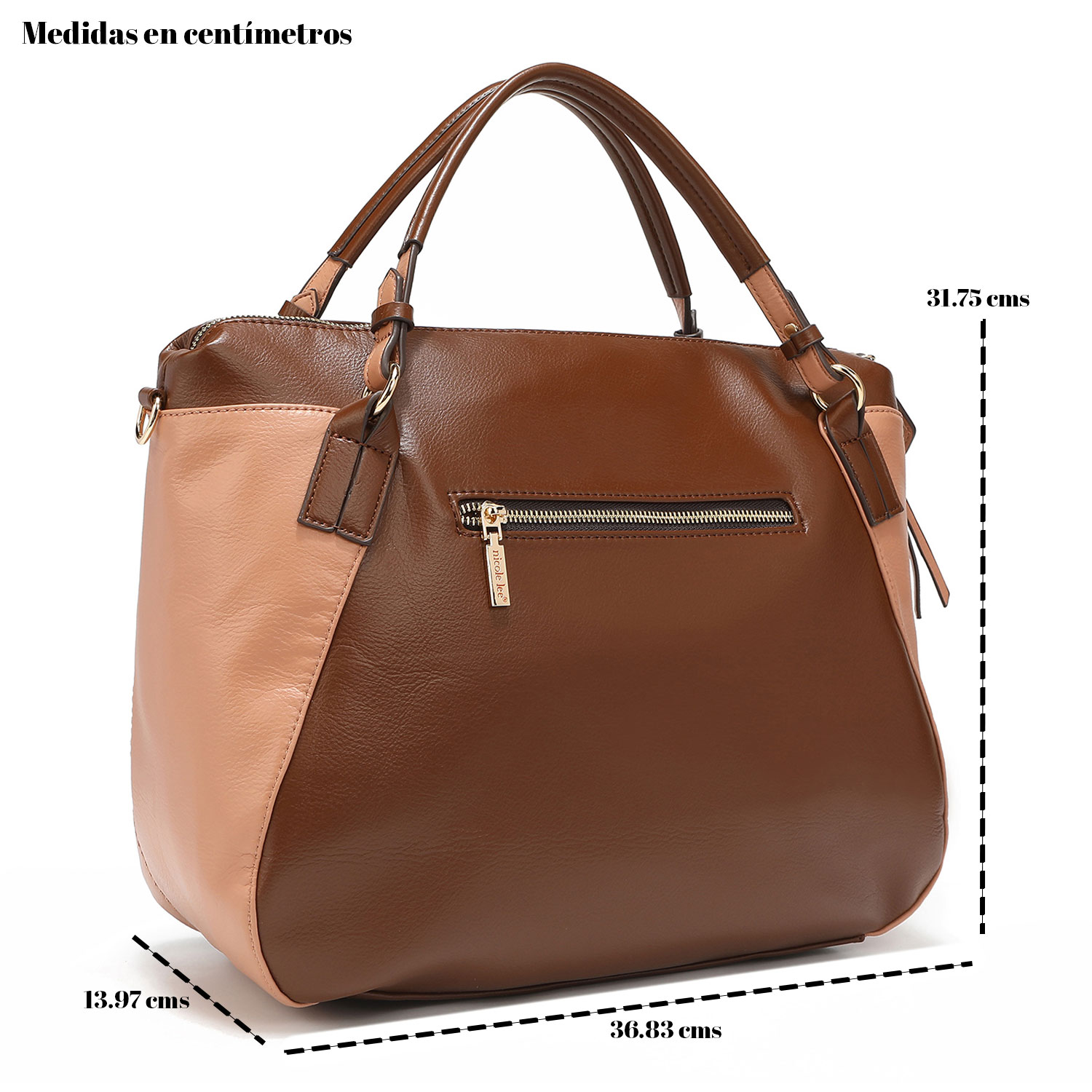 Foto 3 | Bolsa de Mano Nicole Lee Bicolor con Placa color Café