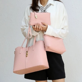 Foto 2 | Set 3 Bolso para Dama Malubero con Diseño Tejido color Rosa