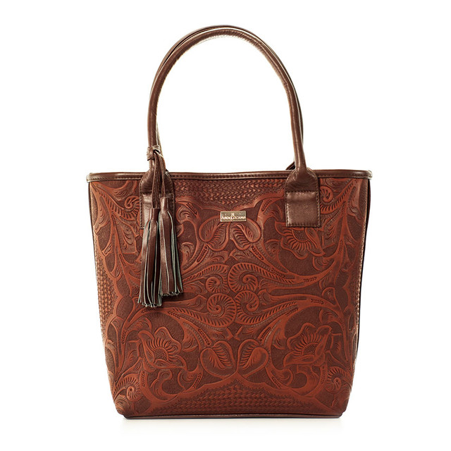 Bolso Tote A Ángelozano Modelo Soraya Piel Grabada Color Café