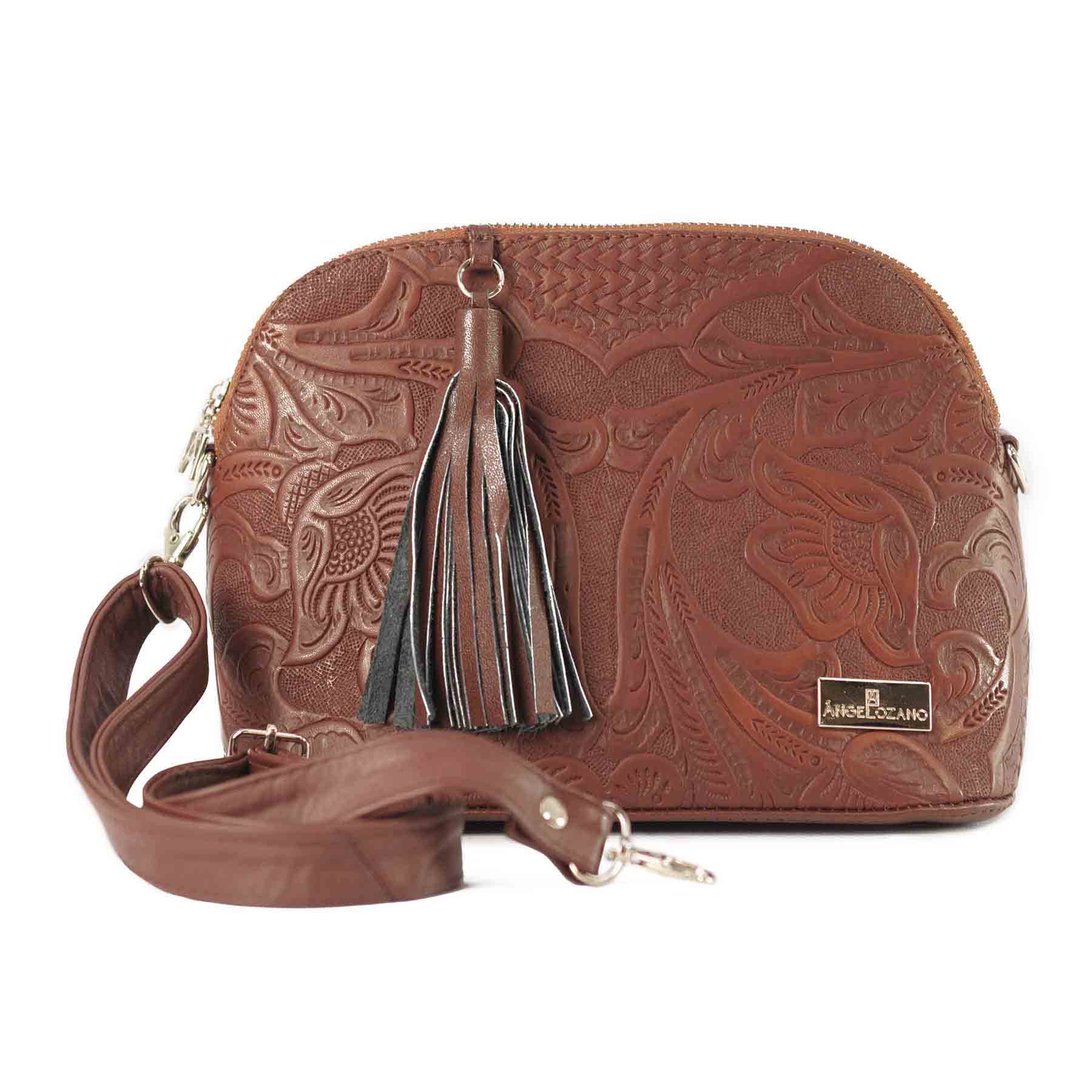 Foto 2 pulgar | Bolso Crossbody A Ángelozano Modelo Selena Piel Grabada Tipo Cincelado Color Café