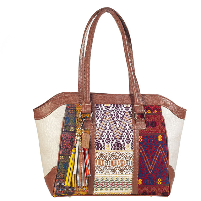 Foto 1 | Bolso Tote A Ángelozano Modelo Maya De Piel Triple Telar Artesanal Color Oro Ligth