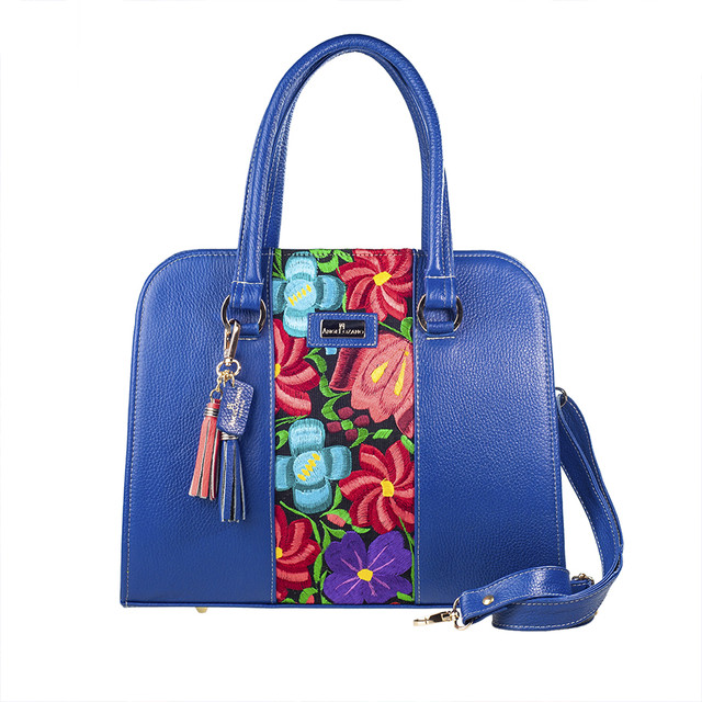 Foto 2 pulgar | Bolso Tote A ÁNGELOZANO Camila color Azul de Piel con Telar Artesanal