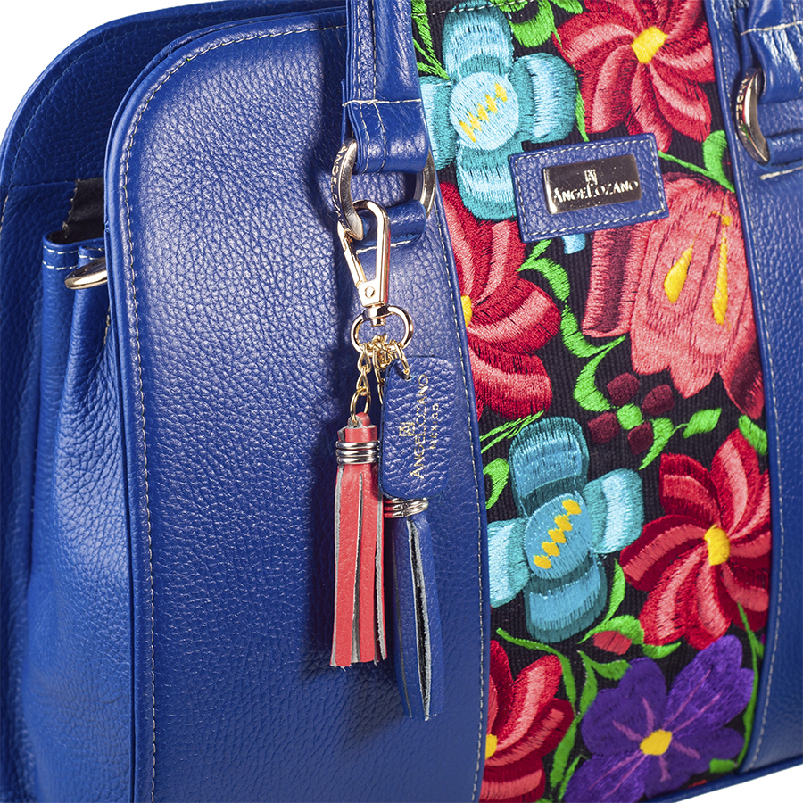Foto 4 pulgar | Bolso Tote A ÁNGELOZANO Camila color Azul de Piel con Telar Artesanal