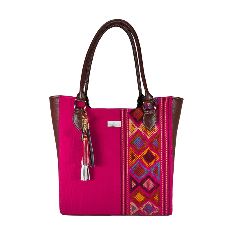 Foto 1 | Bolso Tote A Ángelozano Modelo Karmina De Piel Con Telar Artesanal Rombos Color Fiusha