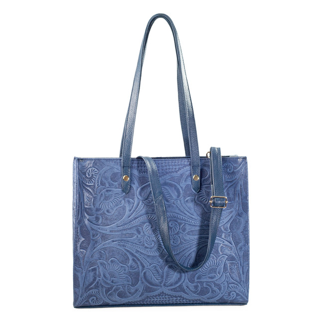 Foto 2 | Bolso Tote A Ángelozano Modelo Leonora Piel Grabada Tipo Cincelado Color Azul