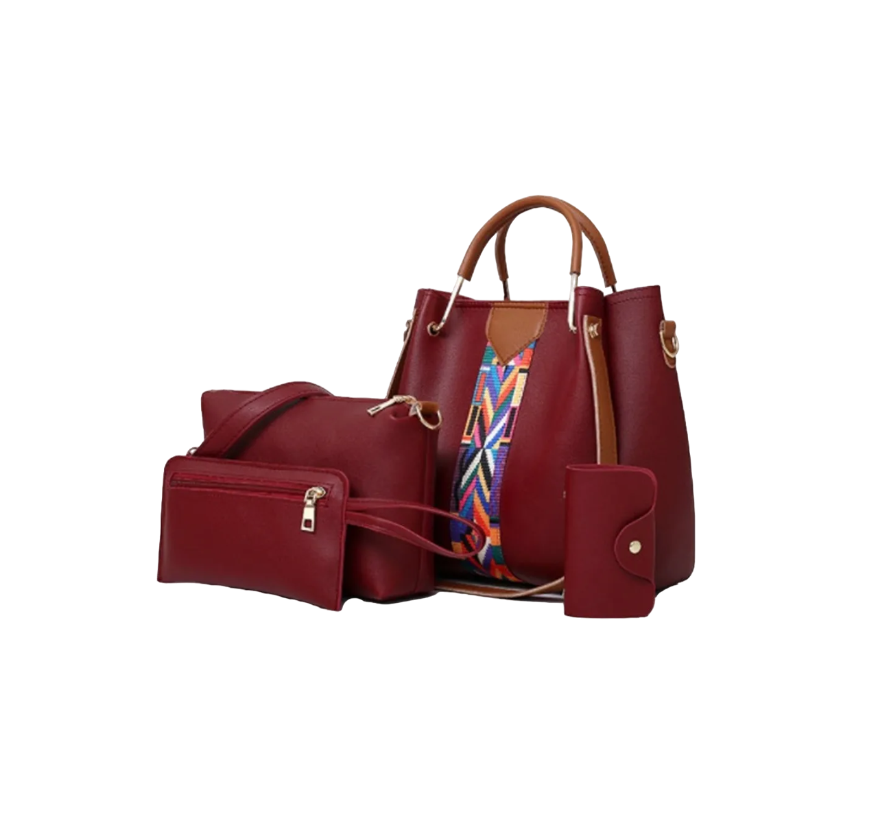 Foto 2 pulgar | Bolsa Malubero color Vino 4 Piezas para Mujer