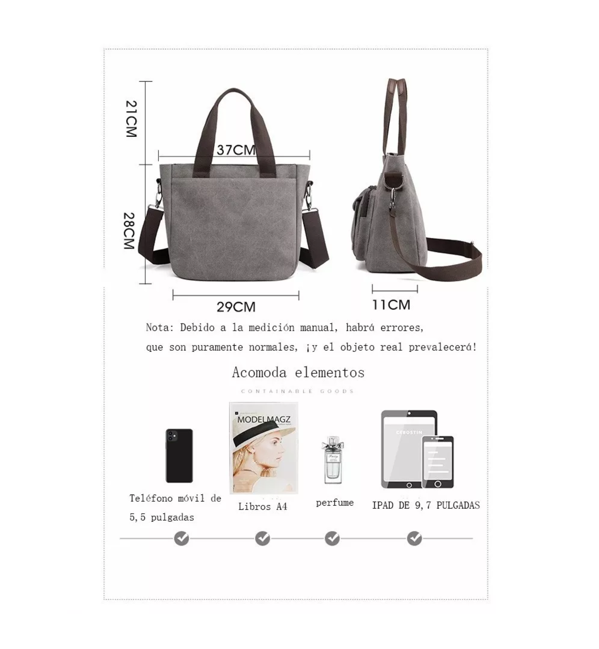Foto 4 pulgar | Bolsa Moderna de Gran Capacidad Y Urbana De Lona para Mujer