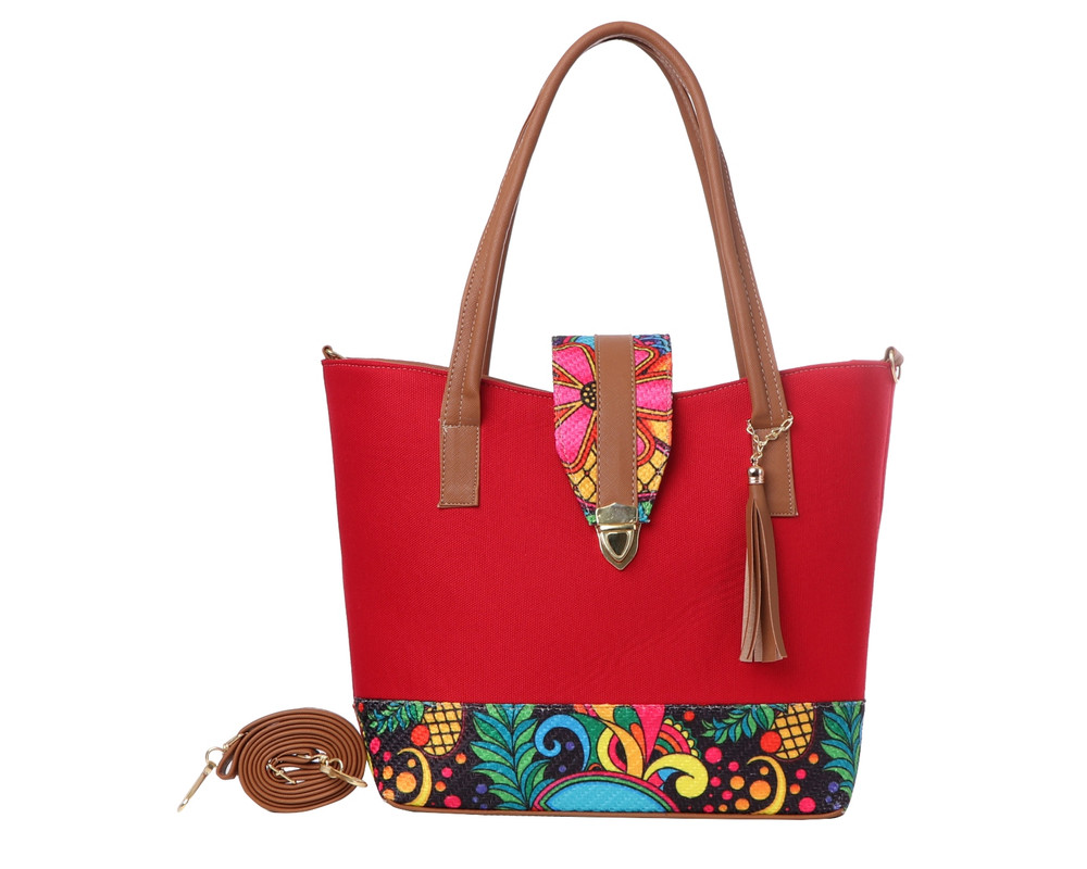 Bolsa Yute Artesanal Original Fana Mayeli color Rojo F-3037