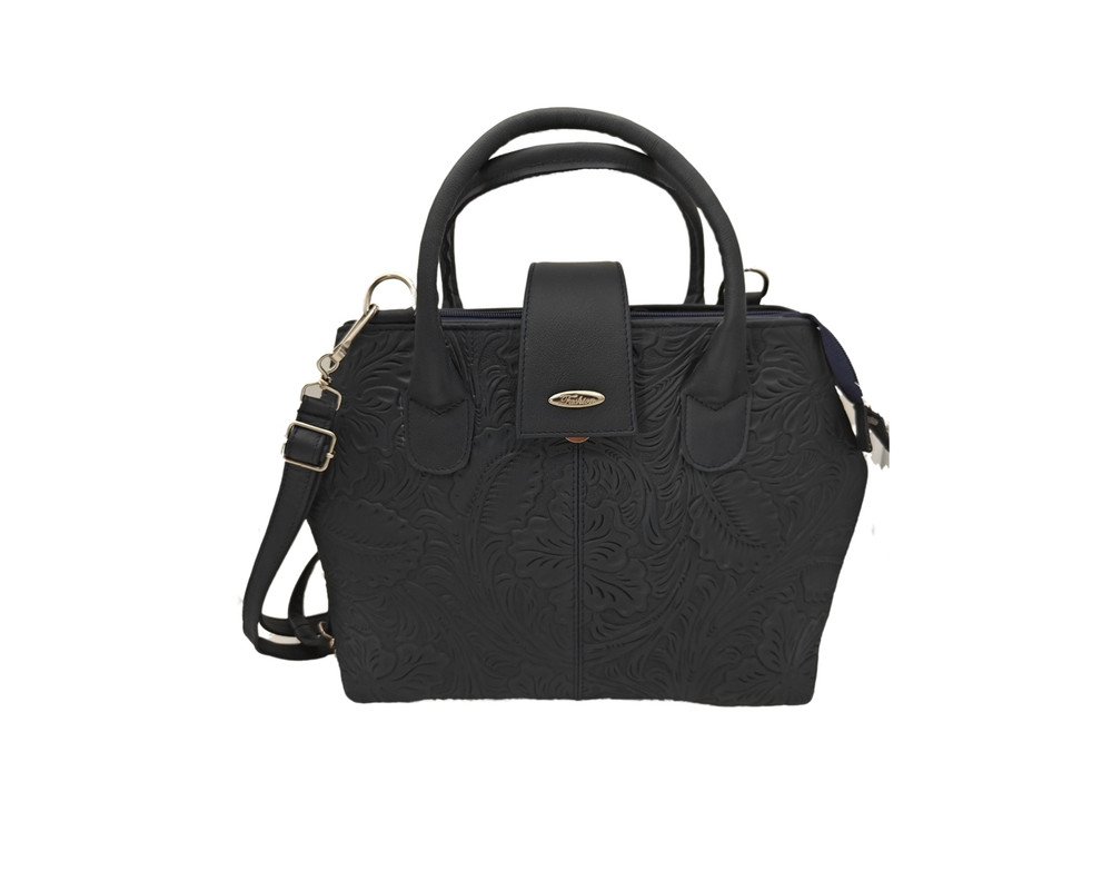 Bolsa En Piel Vacuno Cincelada Fana Marbella Azul Marino