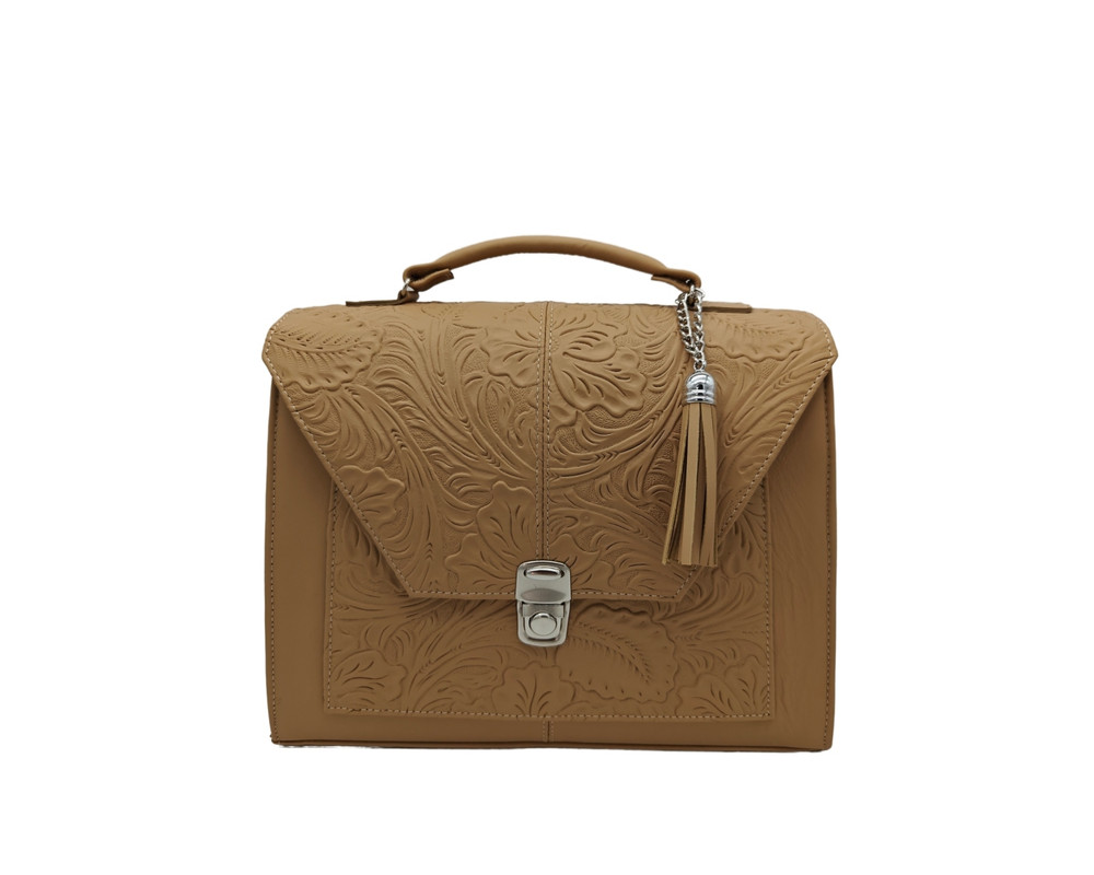 Bolsa En Piel Vacuno Cincelada Fana Mercedes Camel