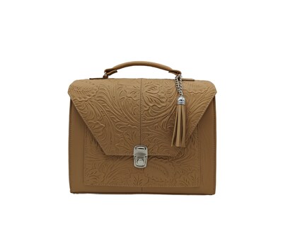 Foto 1 | Bolsa En Piel Vacuno Cincelada Fana Mercedes Camel