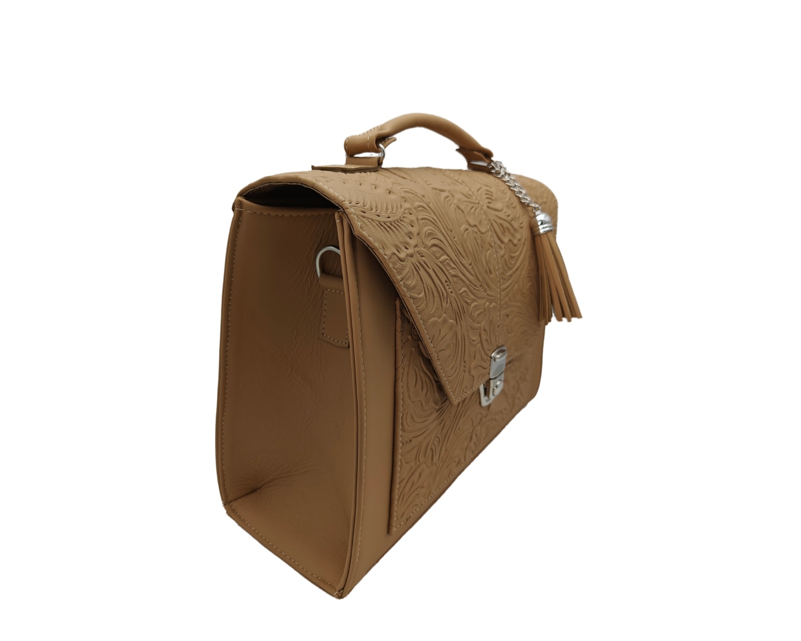 Foto 3 pulgar | Bolsa En Piel Vacuno Cincelada Fana Mercedes Camel