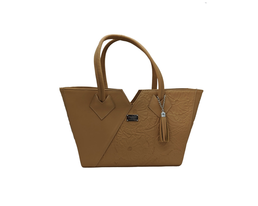Foto 1 | Bolsa En Piel Vacuno Cincelada Fana Lorena Camel