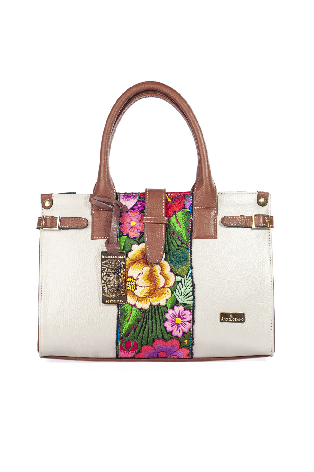 Foto 2 pulgar | Bolso Tote A Ángelozano De Piel Con Telar De Zinacantán,modelo Samantha Color Oro Ligth