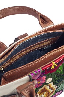 Foto 5 | Bolso Tote A Ángelozano De Piel Con Telar De Zinacantán,modelo Samantha Color Oro Ligth