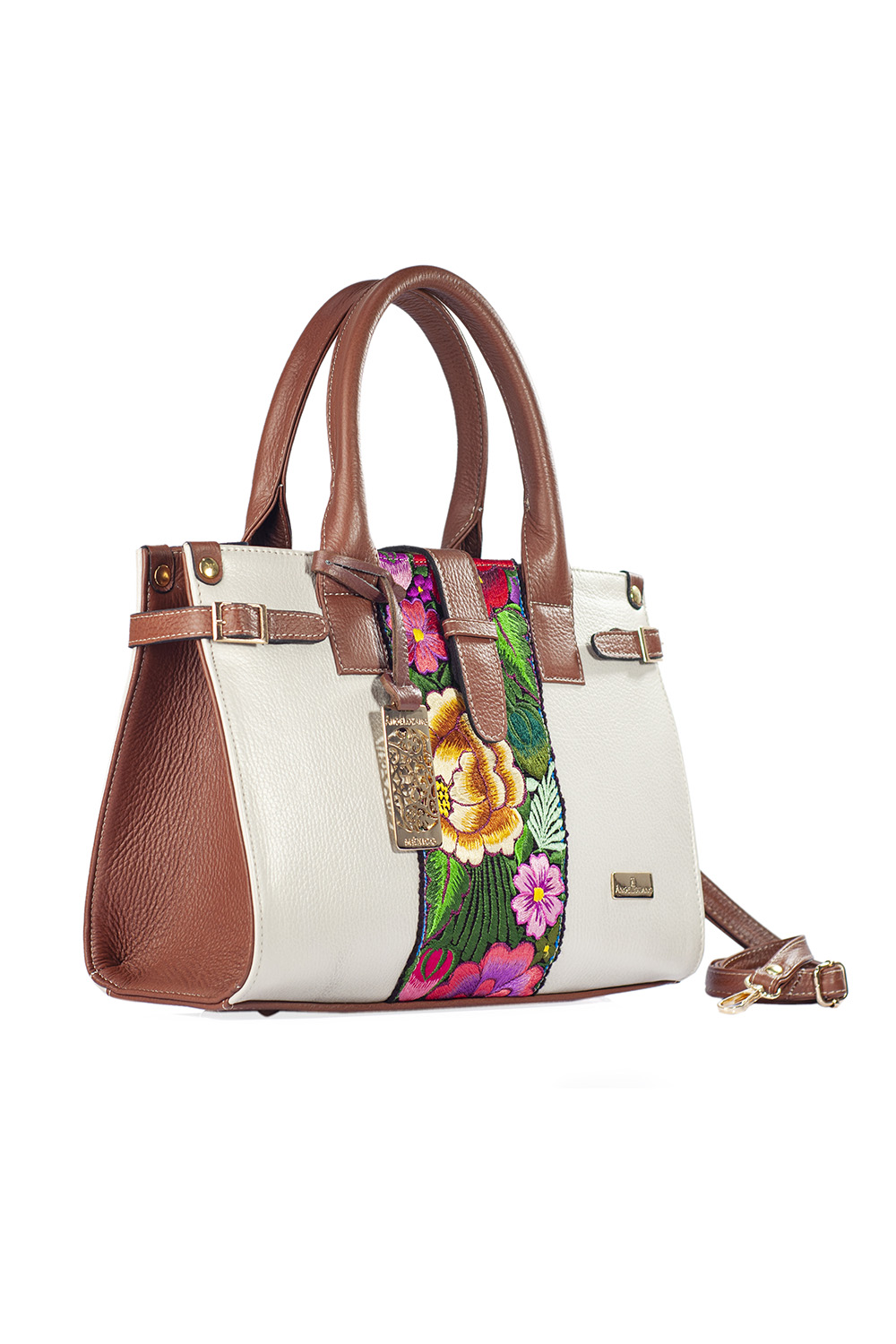 Foto 8 pulgar | Bolso Tote A Ángelozano De Piel Con Telar De Zinacantán,modelo Samantha Color Oro Ligth