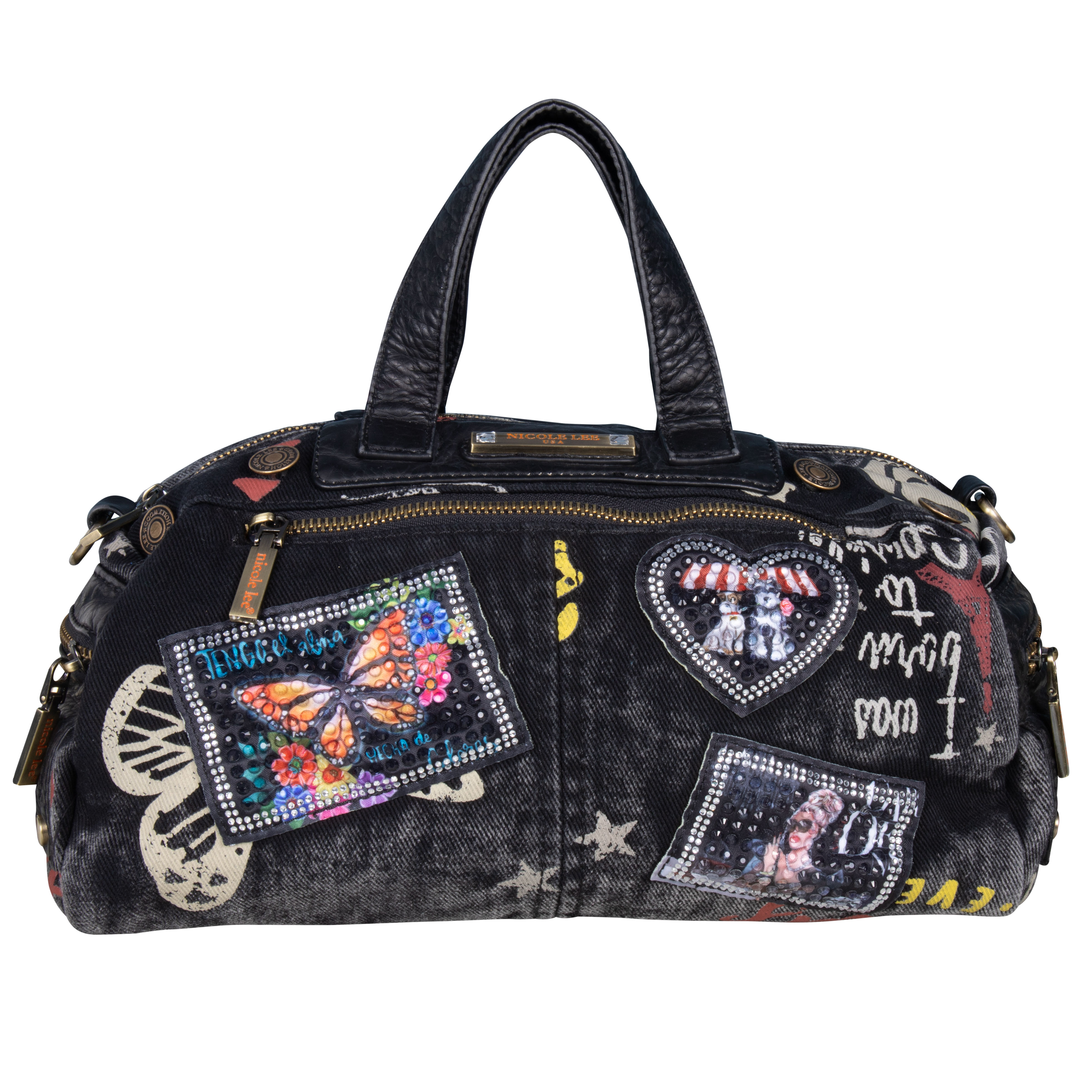 Bolsa de Mano Nicole Lee de Mezclilla Tipo Grafiti Negra