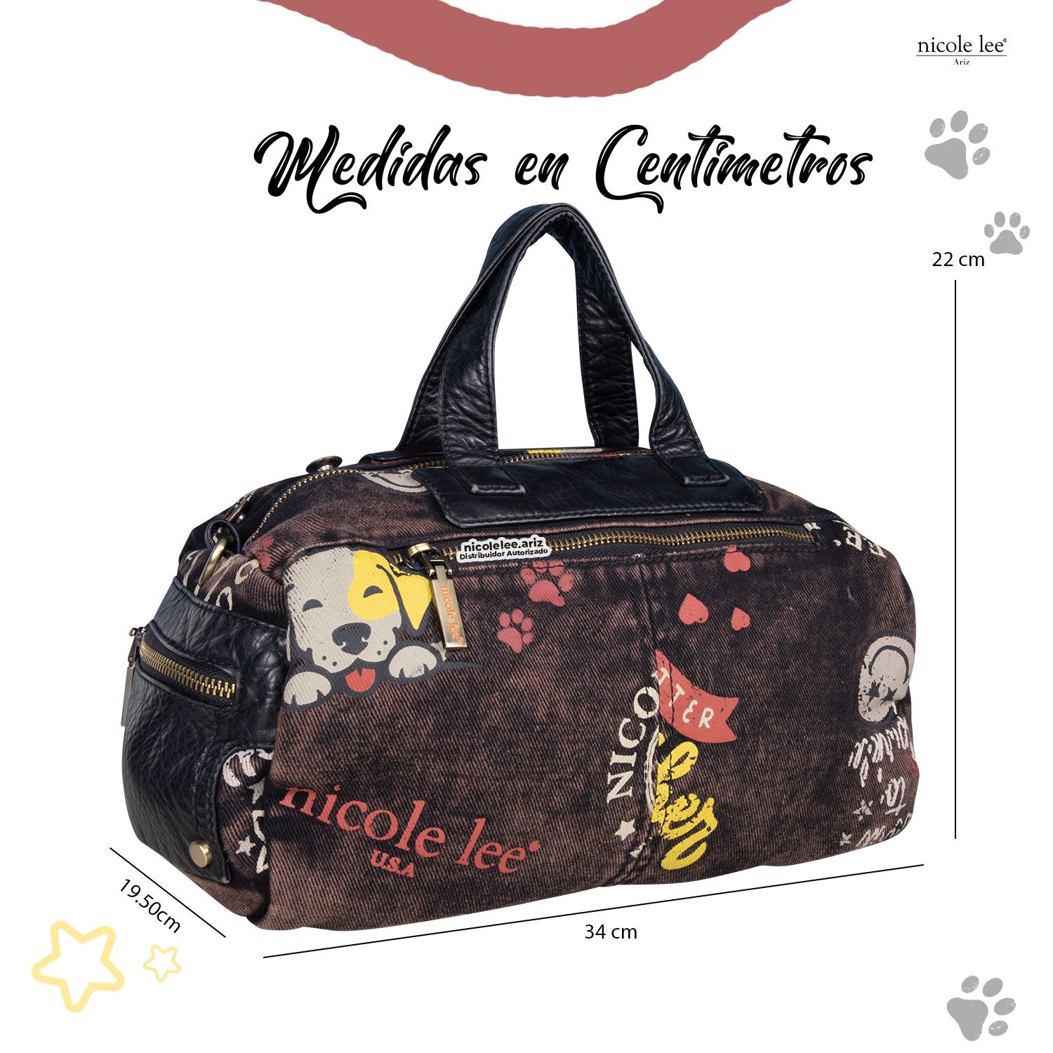 Foto 4 | Bolsa de Mano Nicole Lee de Mezclilla Tipo Grafiti Café