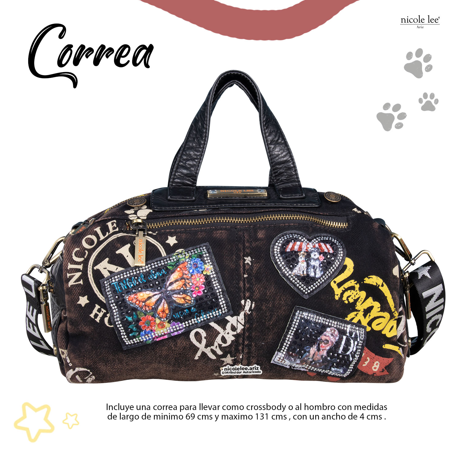 Foto 5 | Bolsa de Mano Nicole Lee de Mezclilla Tipo Grafiti Café