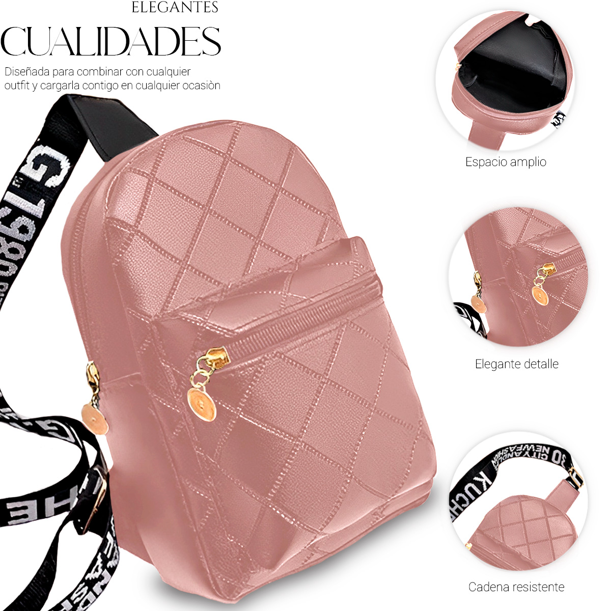 Foto 3 | Bolso Bandolera Para Mujer Impermeable Vini Piel Rosa