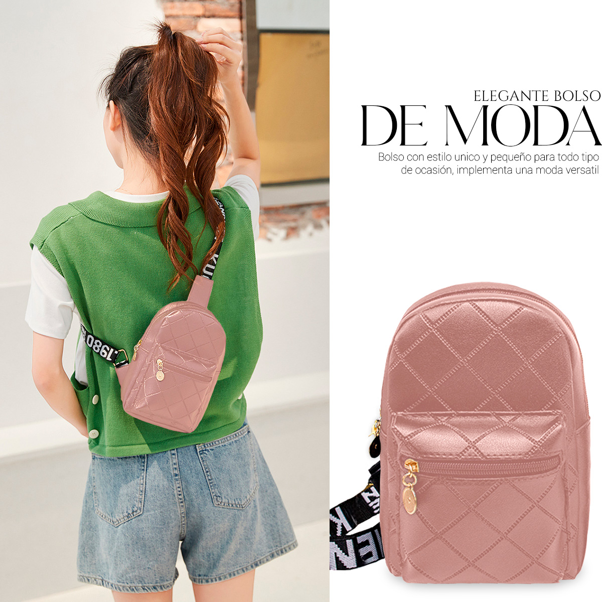 Foto 5 | Bolso Bandolera Para Mujer Impermeable Vini Piel Rosa