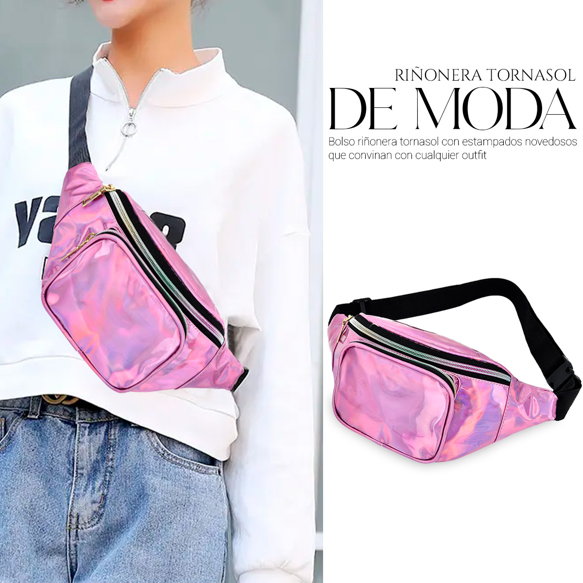 Foto 6 pulgar | Bolsa Cangurera Casual Para Mujer Ligera Multifuncional Rosa