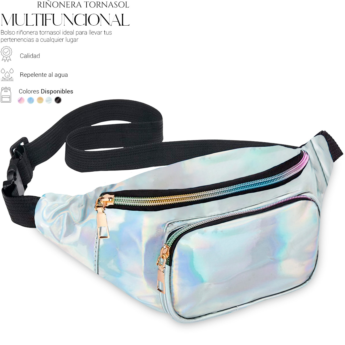 Foto 2 | Bolsa Cangurera Casual Para Mujer Ligera Multifuncional Plateado