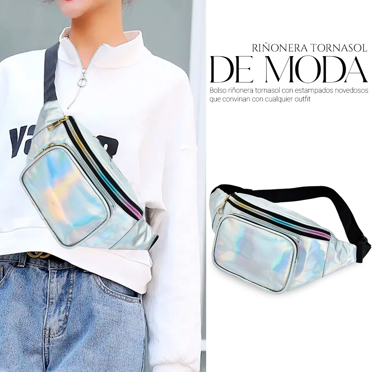 Foto 5 pulgar | Bolsa Cangurera Casual Para Mujer Ligera Multifuncional Plateado