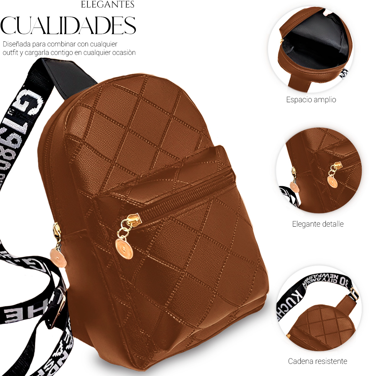Foto 4 pulgar | Bolso Bandolera Para Mujer Impermeable Vini Piel Marron
