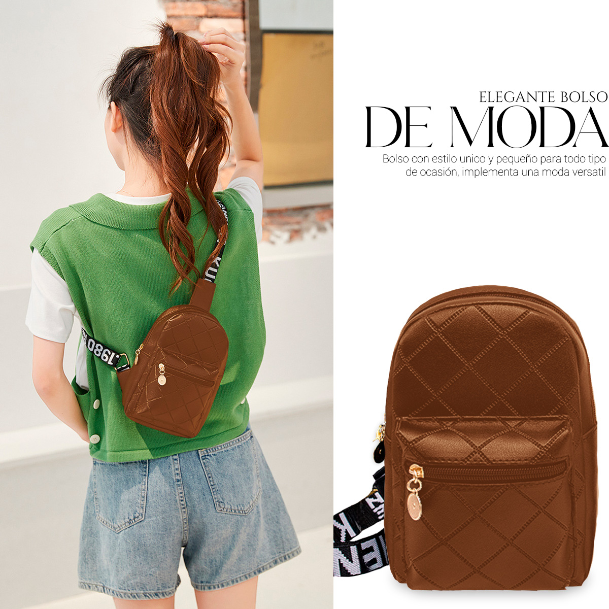 Foto 6 pulgar | Bolso Bandolera Para Mujer Impermeable Vini Piel Marron