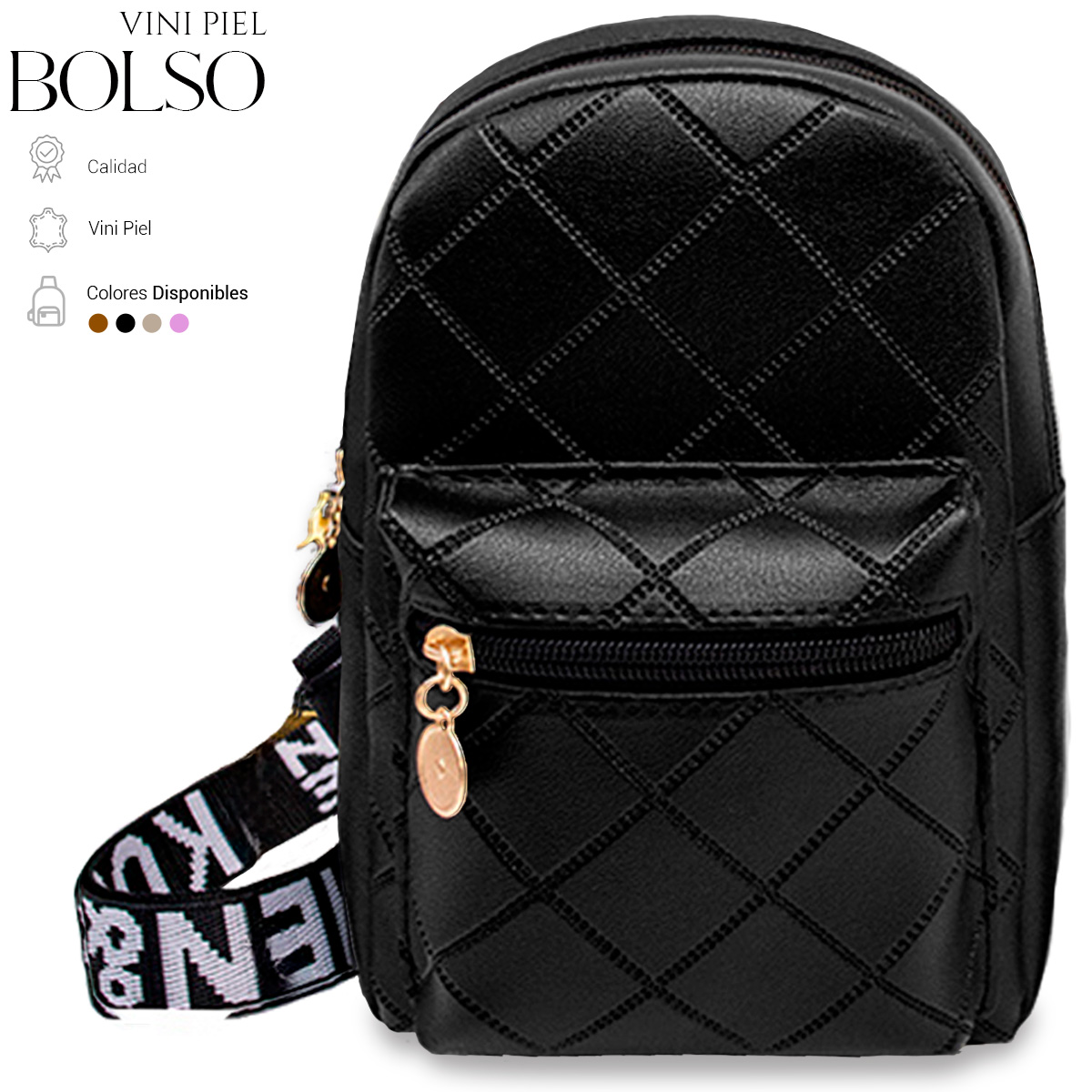 Foto 3 pulgar | Bolso Bandolera Para Mujer Impermeable Vini Piel Negro