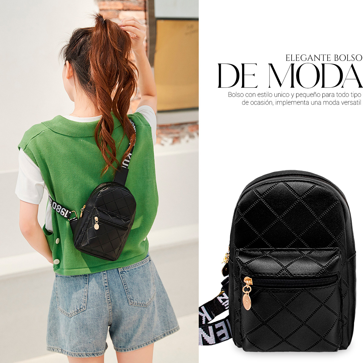 Foto 6 pulgar | Bolso Bandolera Para Mujer Impermeable Vini Piel Negro