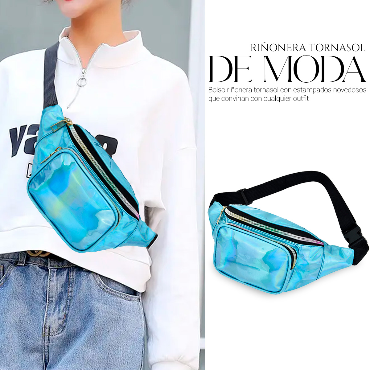 Foto 6 pulgar | Bolsa Cangurera Casual Para Mujer Ligera Multifuncional Azul