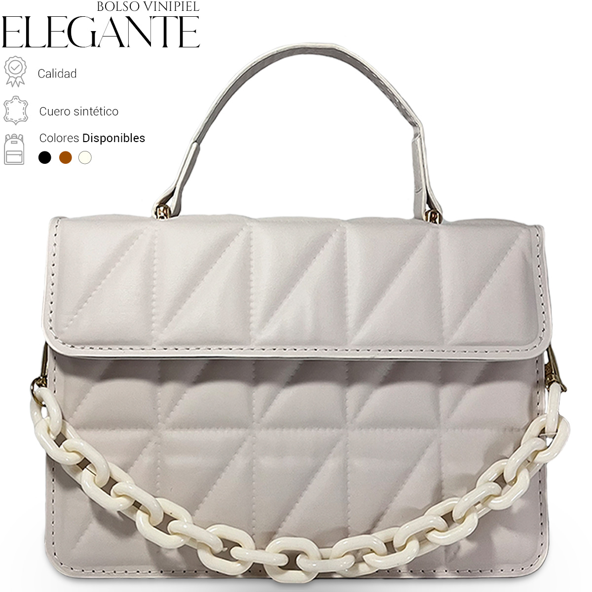 Foto 2 | Bolso Bandolera De Un Hombro Shendy Vendy Con Cadena De Metal Para Mujer Crema
