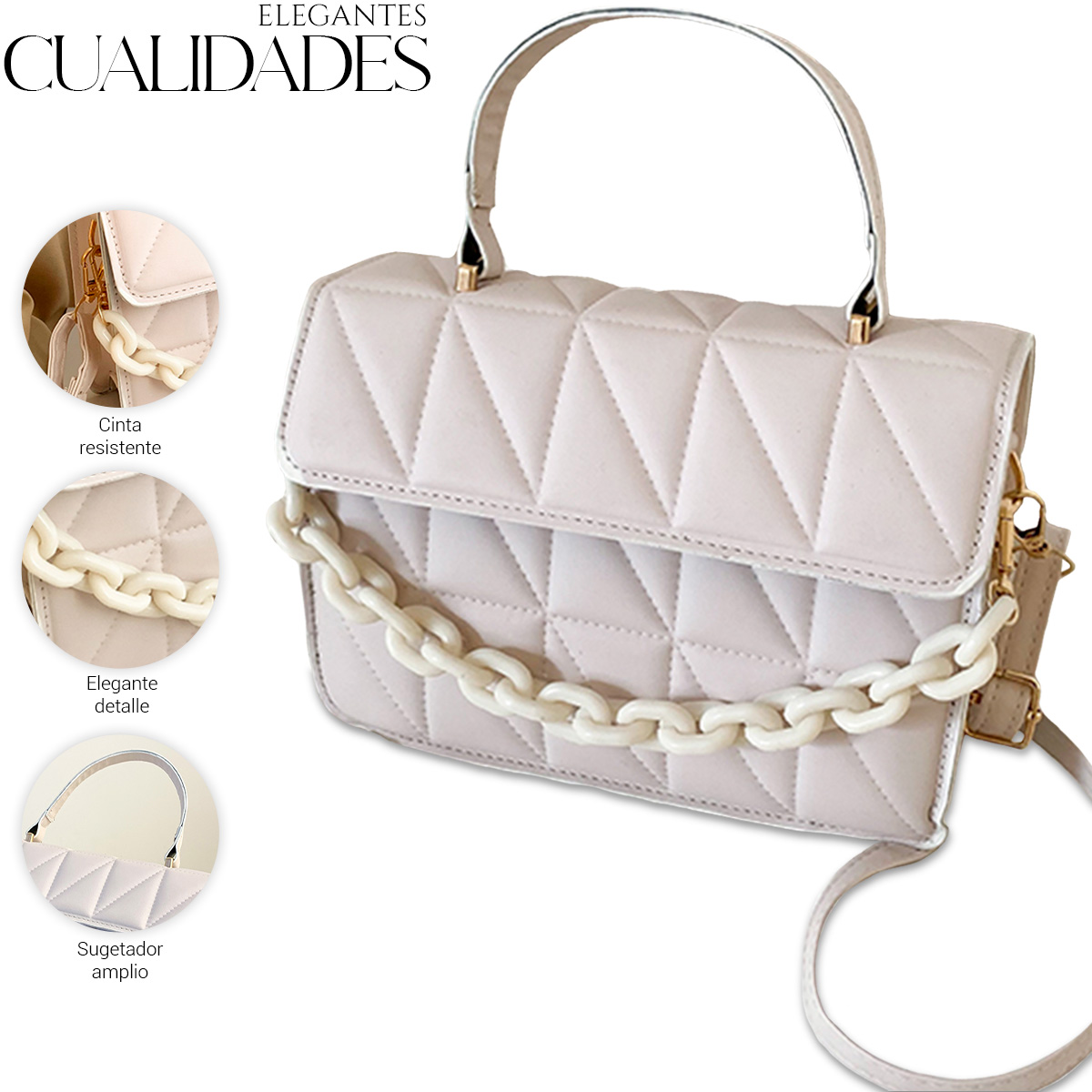 Foto 4 pulgar | Bolso Bandolera De Un Hombro Shendy Vendy Con Cadena De Metal Para Mujer Crema