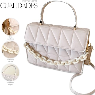 Foto 3 | Bolso Bandolera De Un Hombro Shendy Vendy Con Cadena De Metal Para Mujer Crema