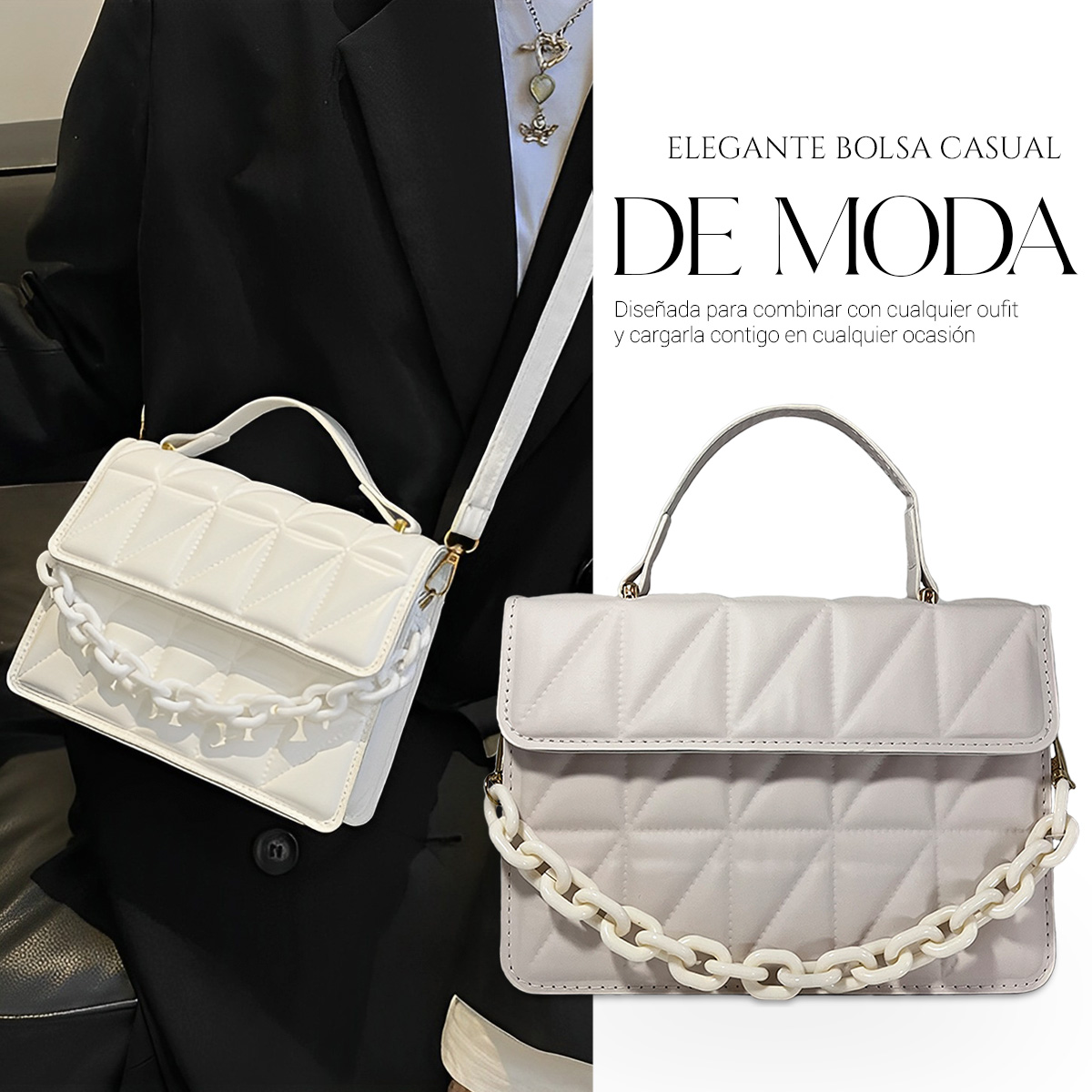 Foto 5 | Bolso Bandolera De Un Hombro Shendy Vendy Con Cadena De Metal Para Mujer Crema
