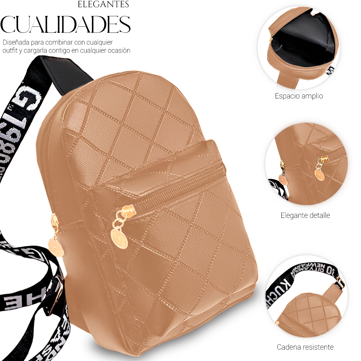 Foto 4 pulgar | Bolso Bandolera Para Mujer Impermeable Vini Piel Marron Claro