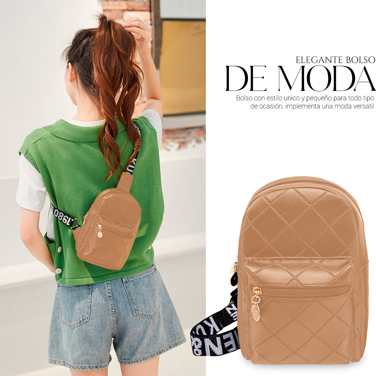 Foto 6 pulgar | Bolso Bandolera Para Mujer Impermeable Vini Piel Marron Claro