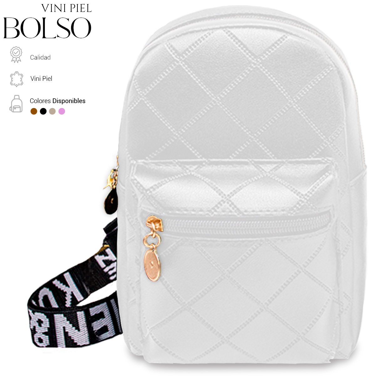 Foto 3 pulgar | Bolso Bandolera Para Mujer Impermeable Vini Piel Blanco