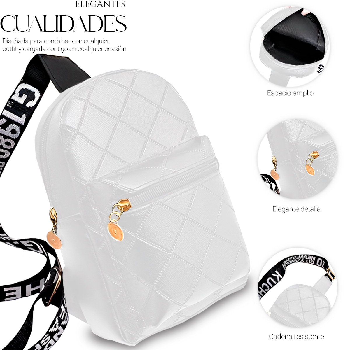 Foto 4 pulgar | Bolso Bandolera Para Mujer Impermeable Vini Piel Blanco
