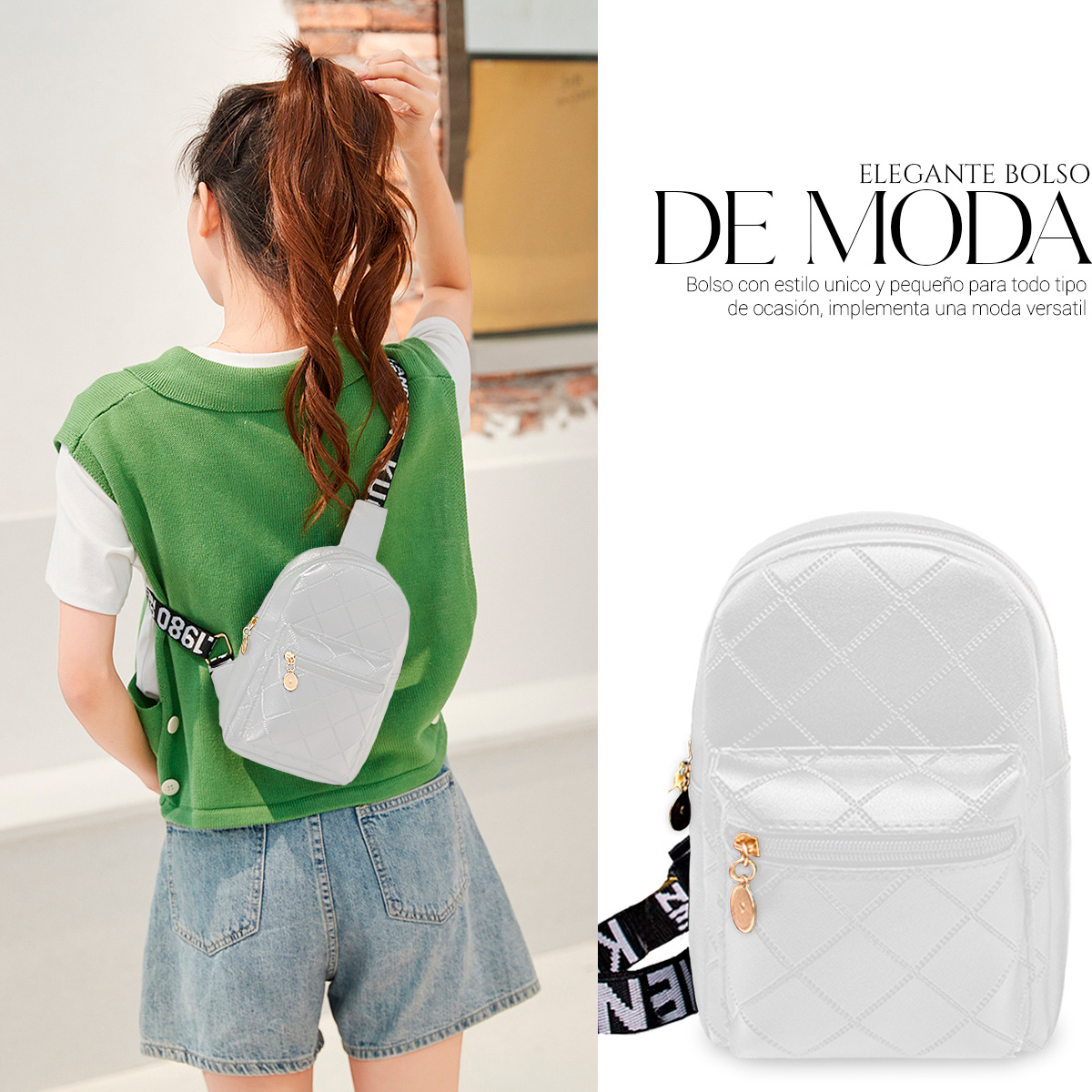 Foto 6 pulgar | Bolso Bandolera Para Mujer Impermeable Vini Piel Blanco