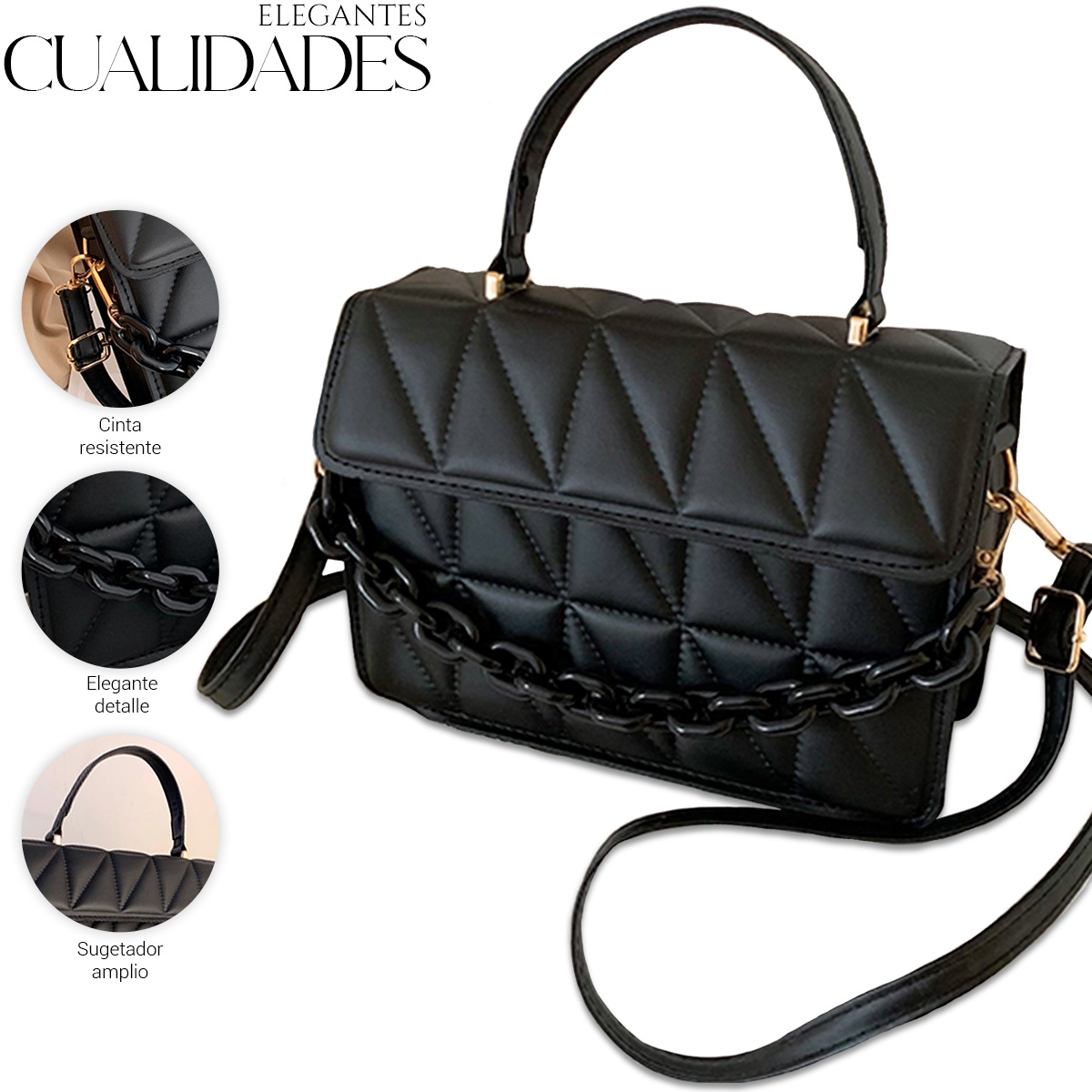 Foto 4 pulgar | Bolsa de Hombro Shendy Vendy con Cadena Negra para Mujer