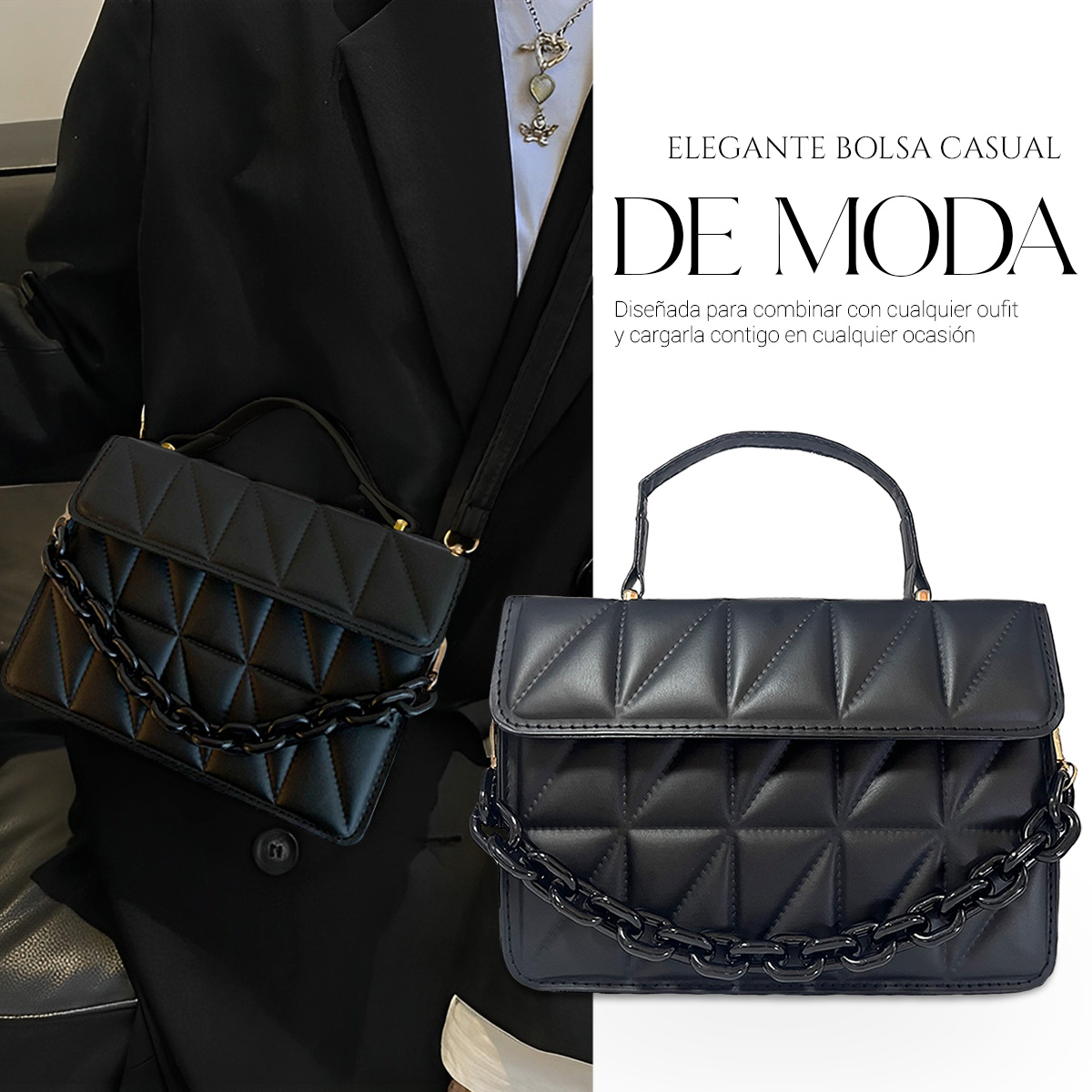 Foto 6 pulgar | Bolsa de Hombro Shendy Vendy con Cadena Negra para Mujer