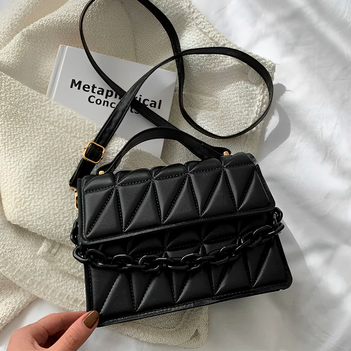 Foto 7 pulgar | Bolsa de Hombro Shendy Vendy con Cadena Negra para Mujer