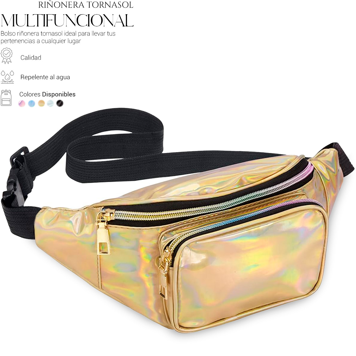 Foto 3 pulgar | Bolsa Cangurera Casual Para Mujer Ligera Multifuncional Dorado