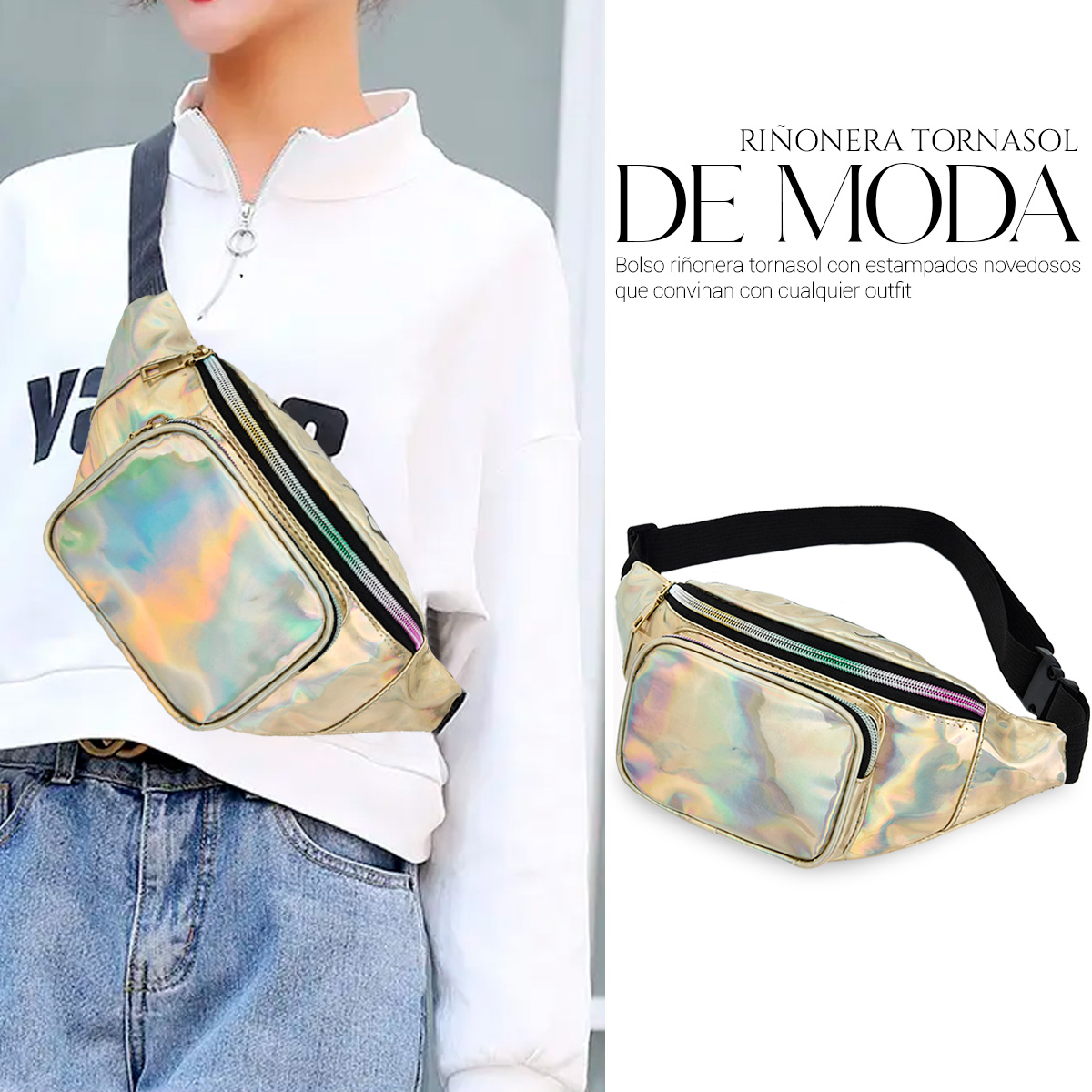 Foto 6 pulgar | Bolsa Cangurera Casual Para Mujer Ligera Multifuncional Dorado