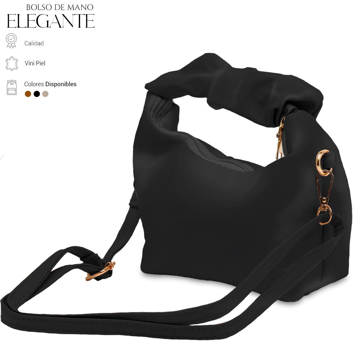 Foto 3 pulgar | Bolso de Mano Tipo Piel Elegante Casual Negro para Mujer