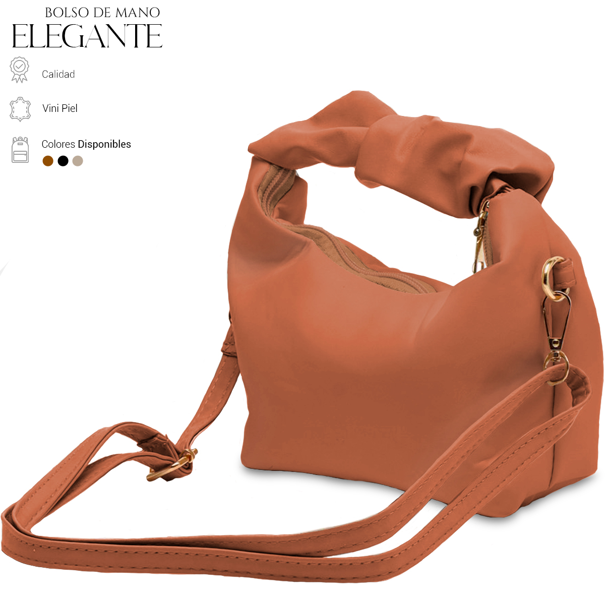 Foto 3 pulgar | Bolso de Mano Tipo Piel Elegante Casual Marrón para Mujer